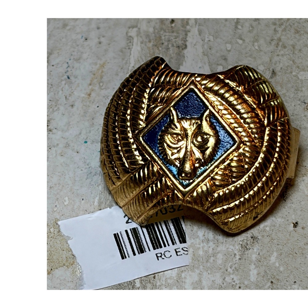 Vintage Boy Scouts of America Cub Scout Wolf Neckerchief Slide Gold Tone Blue